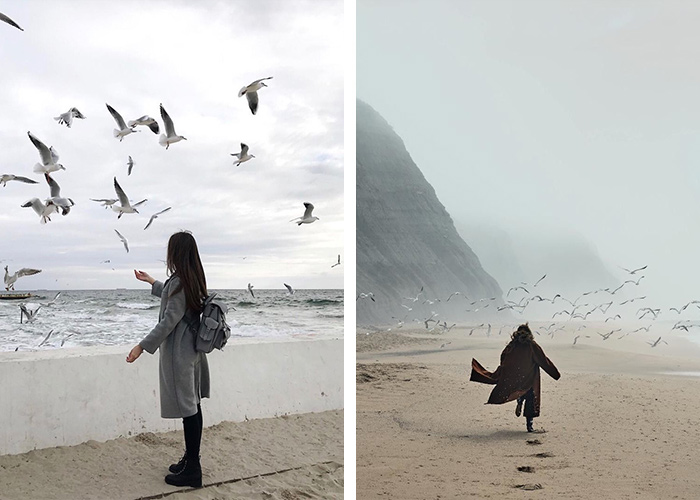 عکس دختر کنار دریا با مانتو