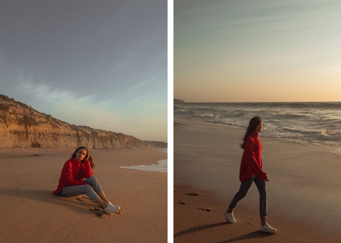 عکس دختر کنار دریا با مانتو