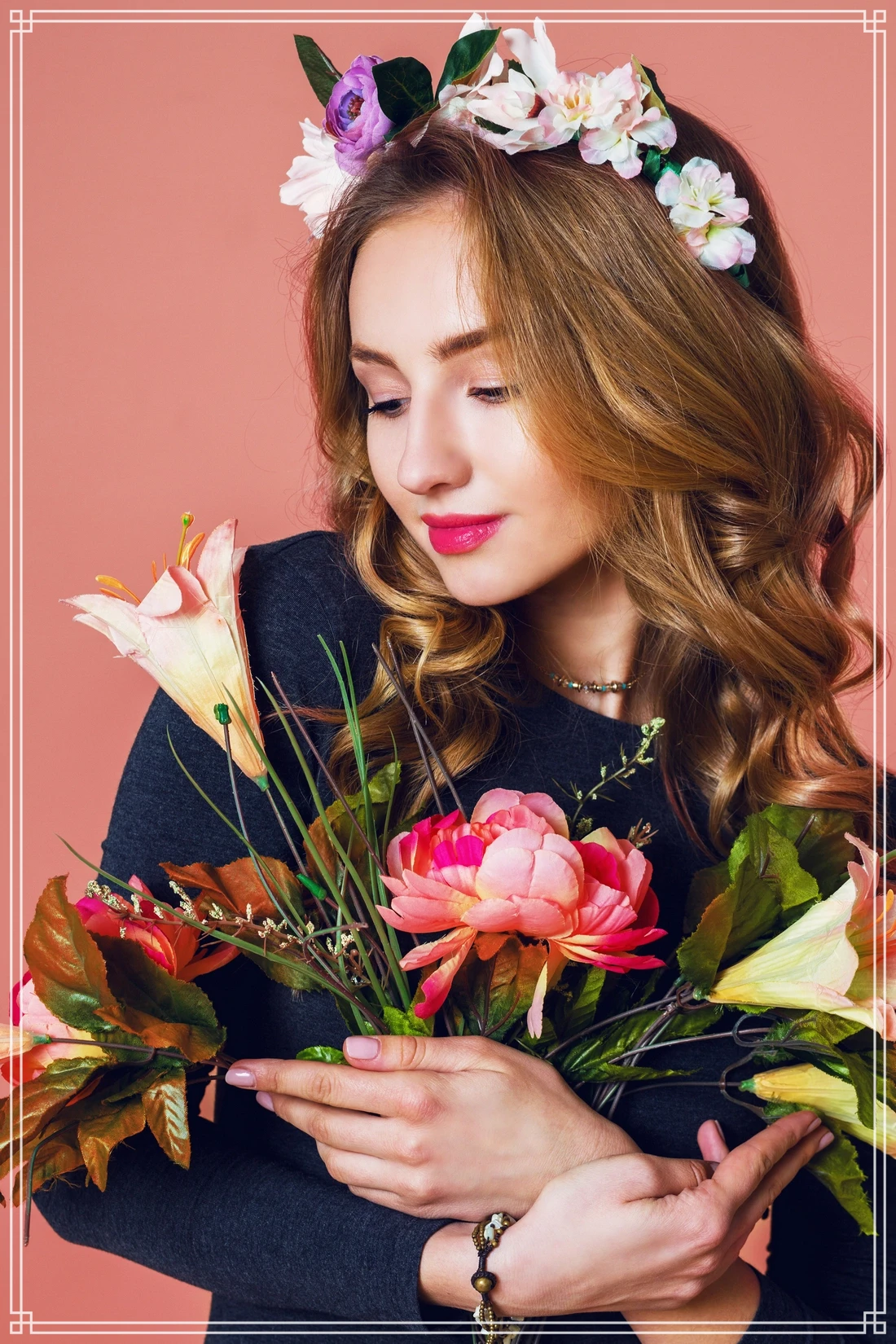 ژست عکاسی با گل و دسته گل